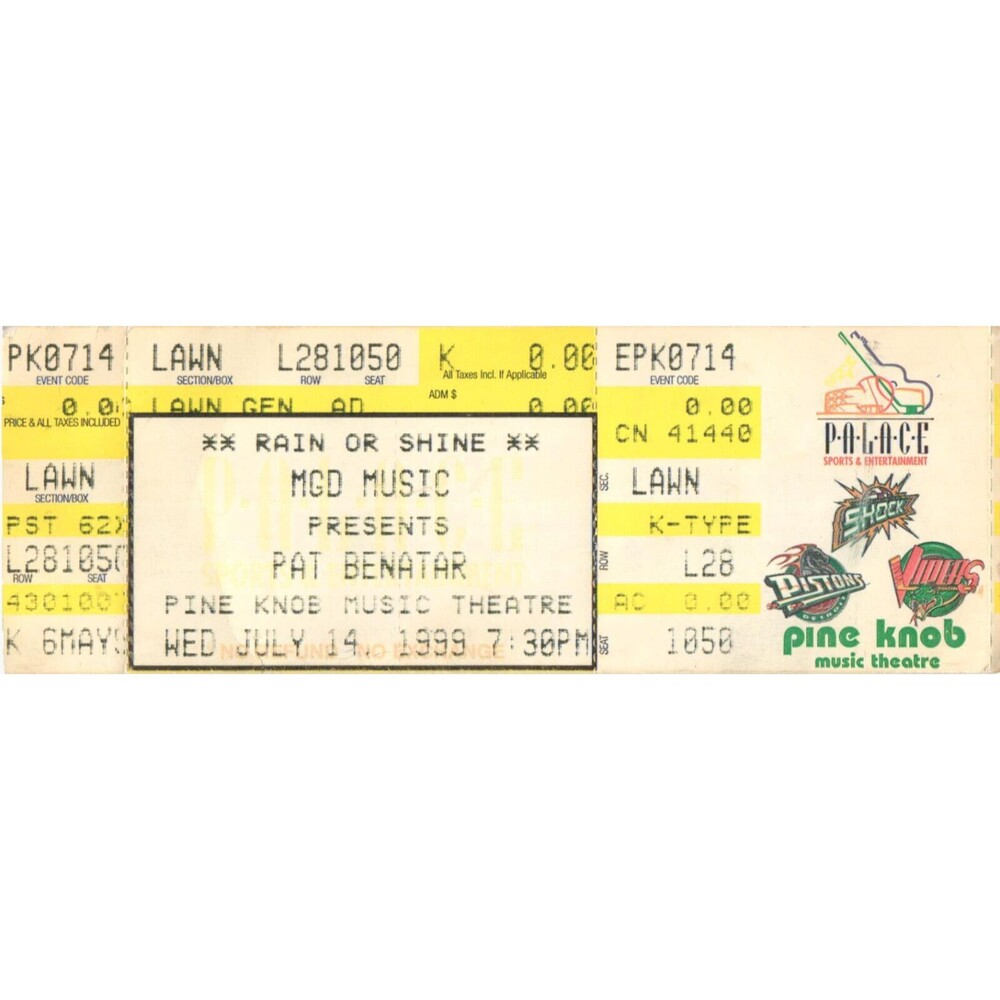 Vintage 1999 Pat Benatar Full Complete Concert Ticket Stub Clarkston MI